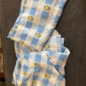 Vintage Blue and White Checkered Looney Toons Tweety Twin Sheet Set